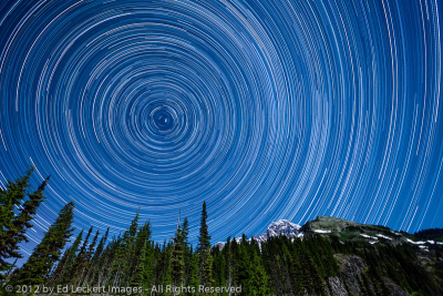 Star Trails above Mount Rainier and Pyramid Peak, Mount Rainier National Park, Washington