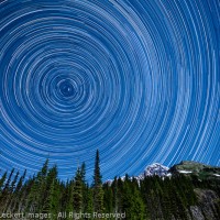 Star Trails above Mount Rainier and Pyramid Peak, Mount Rainier National Park, Washington